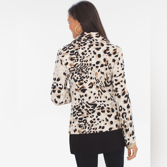 Chico's 1 Moto Asymmetrical Zip Front Blazer Jacket in Beige Leopard Print - Picture 2 of 15